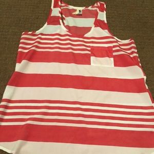 Coral pink and white striped shirt